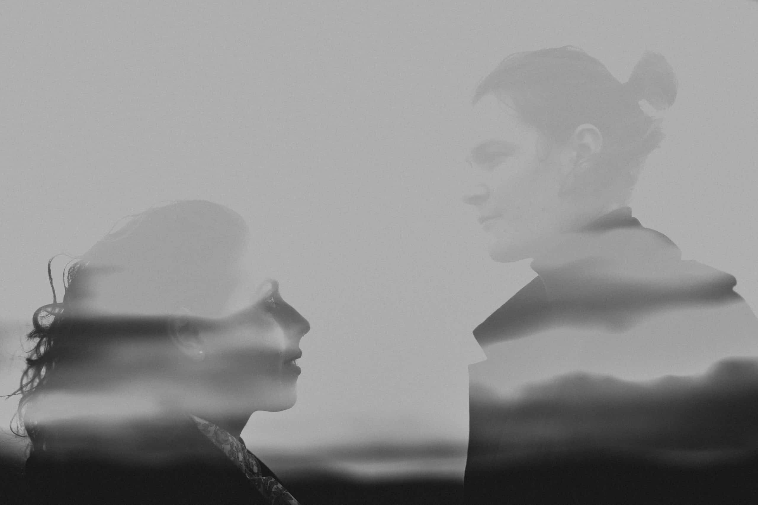 double exposure couple stare sky